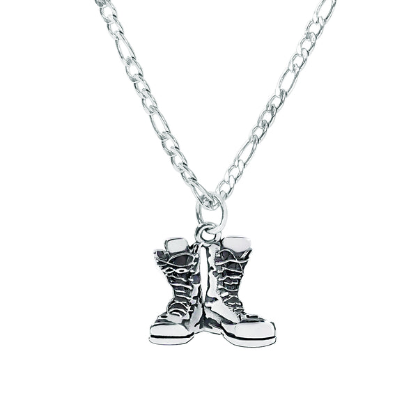 'Static Line' Combat Boots Antique Stainless Steel Pendant Necklace