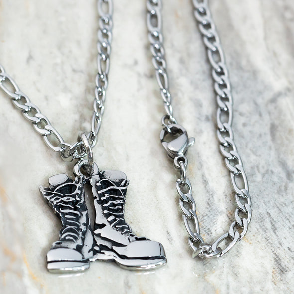 'Static Line' Combat Boots Antique Stainless Steel Pendant Necklace
