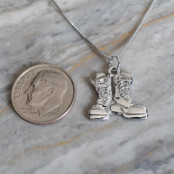 'Sky Bloom'   Combat Boots Shine Sterling Silver Pendant Necklace