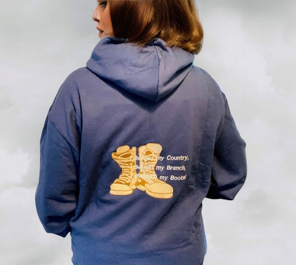 AIR FORCE - Custom Embroidered by Veteran Women, 'I EARNED my Boots!' Hoodie