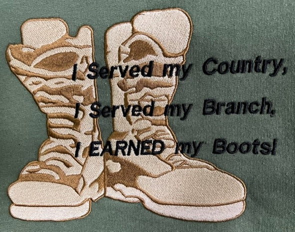 ARMY - Custom Embroidered by Veteran Women, 'I EARNED my Boots!' Hoodie