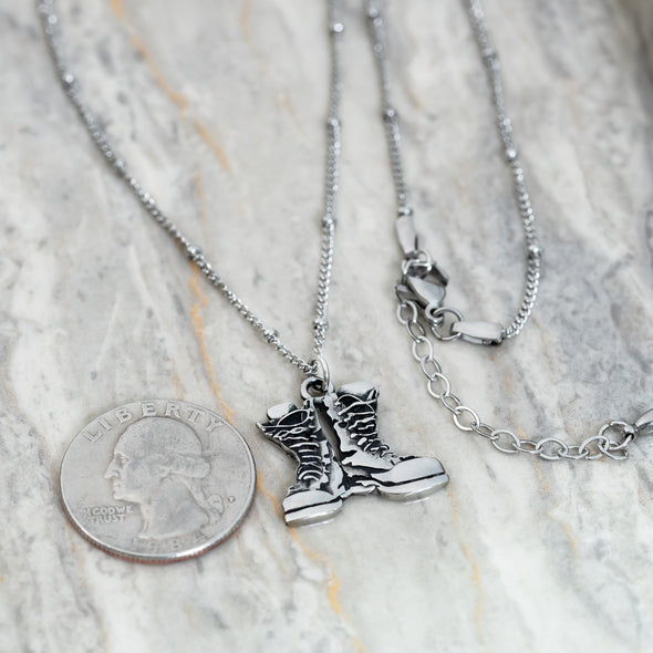 'Close to our Hearts' Antique Stainless Steel Combat Boots Necklace