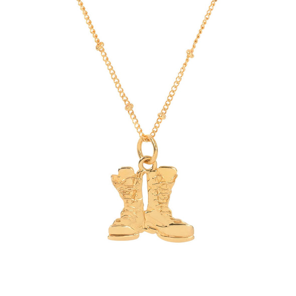 'Heart of Gold'  Combat Boots Gold-Plated Stainless Steel Pendant Necklace