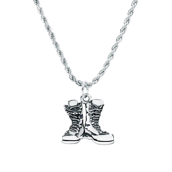 'Lanyard' Combat Boots Antique Stainless Steel Pendant Necklace