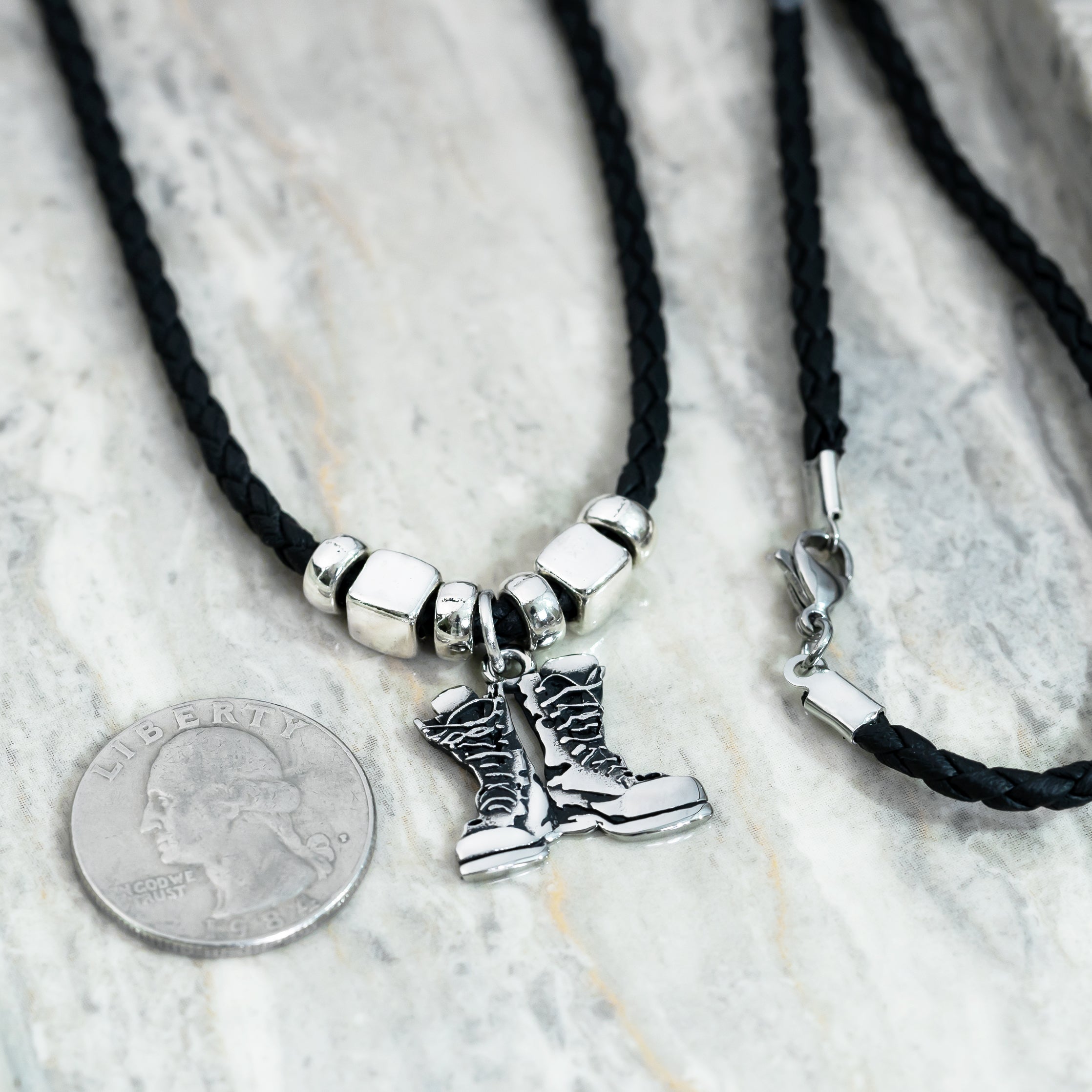 Ruck Up Combat Boots Antique Stainless Steel Pendant Leather