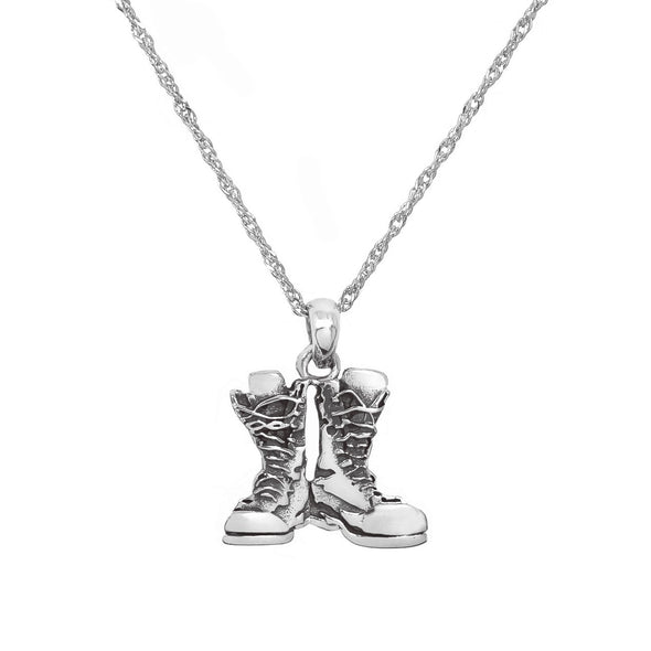 'Firecracker' - Combat Boots Antique Sterling Silver Pendant Necklace