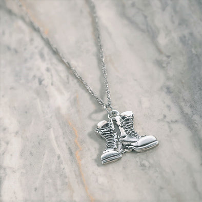 'Firecracker' - Combat Boots Antique Sterling Silver Pendant Necklace