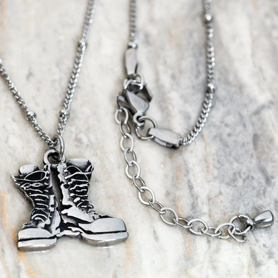 'Close to our Hearts' Antique Stainless Steel Combat Boots Necklace