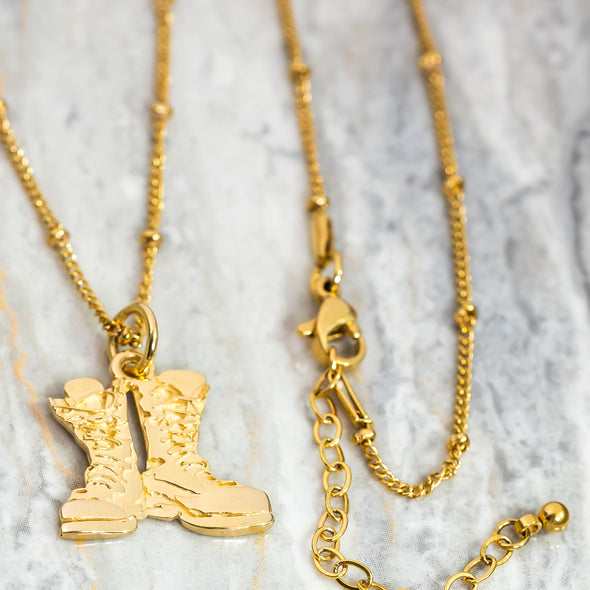 'Heart of Gold'  Combat Boots Gold-Plated Stainless Steel Pendant Necklace